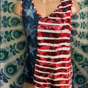 Womens Red, White & Blue Tank Top w/ Sequins